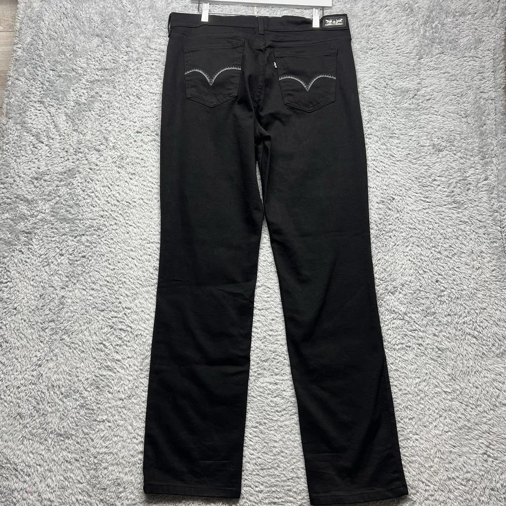 Levis 505 Straight Mid Rise Black Jeans Womens‎ 16L 33x34 Embroidered Denim New